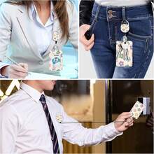 Personalized ID Set With Lanyard, Featuring A Retractable ID Holder, Retractable Clip, And Detachable Neck Lanyard, Vertical Design, Suitable For Women, Nurses, Doctors, Students, And Teachers (Spring Flower Design) - Spring Flowers - View 9