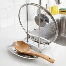 Rak Tutup Panci Dapur Multifungsi dengan Baki Penampung Tetesan Stainless Steel, Baki Penampung Tetesan yang Dapat Dilepas, dan Rak Penyimpanan di Atas Meja; Cocok untuk Tutup Panci, Sendok Kayu, dan Peralatan Masak; Rak Penyimpanan Peralatan Masak Hemat Ruang - MultiWarna - View 4