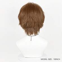 Short Straight Synthetic Wigs With Bangs Anime Game Cosplay Fluffy Daily Wig Heat Resistant For Party - Brown - View 7
