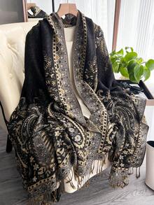 1pc Women's Cashew Nut Jacquard Fringed Scarf, Women's Muslim Headscarf, Soft And Lightweight Shawl, Elegant Headscarf For Daily Travel, Shawl - Multicolor - View 10