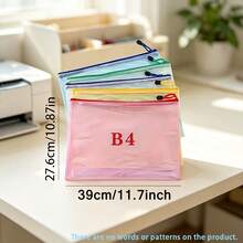 3pcs Multi-Size Mesh PVC Transparent Zipper File Bags, Suitable For School, Office, Home Document Storage, A3/A4/A5/A6/B5 Multiple Sizes Available, Student Stationery Storage, Travel Small Item Storage, Student Subject Organization, Home Storage Bags - Multicolor - View 14