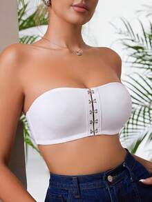 1pc Women's Wire-Free Padded-Free Front Closure Bra - White - View 4