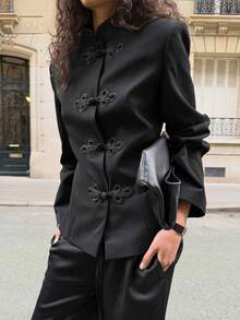 Jaket Kardigan Vintage Wanita Warna Polos Baru untuk Musim Gugur/Dingin, Cocok untuk Pemakaian Sehari-hari dan Liburan, Warna Hitam - Hitam - View 4
