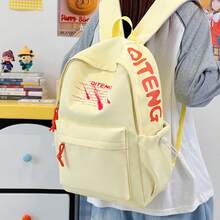 Y2K Millennium Style Pink Graffiti Backpack, Versatile Streetwear Bag For Girls, Personalized Color-Block Drawstring Design - Pink - View 6