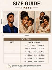 3 Pieces Set Customized Photo Canvas Wall Art, Personalized Geometric Portrait Print, 3 Independent Artworks, Optional Canvas Only, Natural White Wooden Frame Canvas Or Wall Hanging Scroll, Modern Home Decor Gift, Suitable For Anniversary, Birthday And Housewarming - Multicolor - View 5