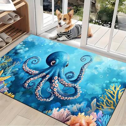 1pc Octopus Pattern Printed Diatomaceous Earth Kitchen Mat, Absorbent Kitchen Floor Mat, Kitchen Rug, Sink Front Mat, Suitable For Kitchen, Bathroom, Entryway, Hallway, Laundry Room And Home Decor