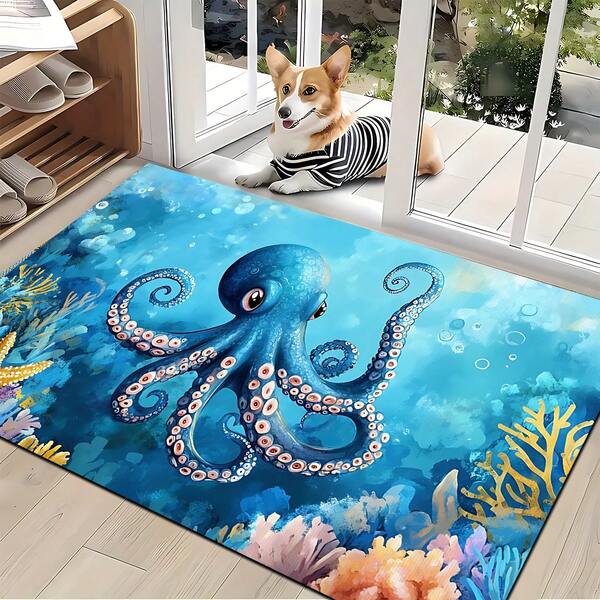 1pc Octopus Pattern Printed Diatomaceous Earth Kitchen Mat, Absorbent Kitchen Floor Mat, Kitchen Rug, Sink Front Mat, Suitable For Kitchen, Bathroom, Entryway, Hallway, Laundry Room And Home Decor