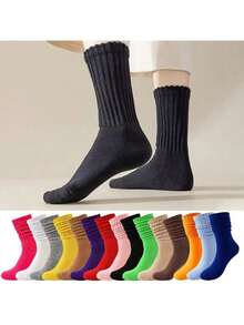 Random 10-Piece Assorted Pack Women's Mid-Calf Socks, Colorful Loose Knit Socks, Women's Long Socks, Women's Calf Socks, Ruched Slouch Socks, Summer & Autumn Comfortable Warm Calf Socks, Men's Long Socks, All-Season Socks, Long Slouch Socks - Multicolor - View 2