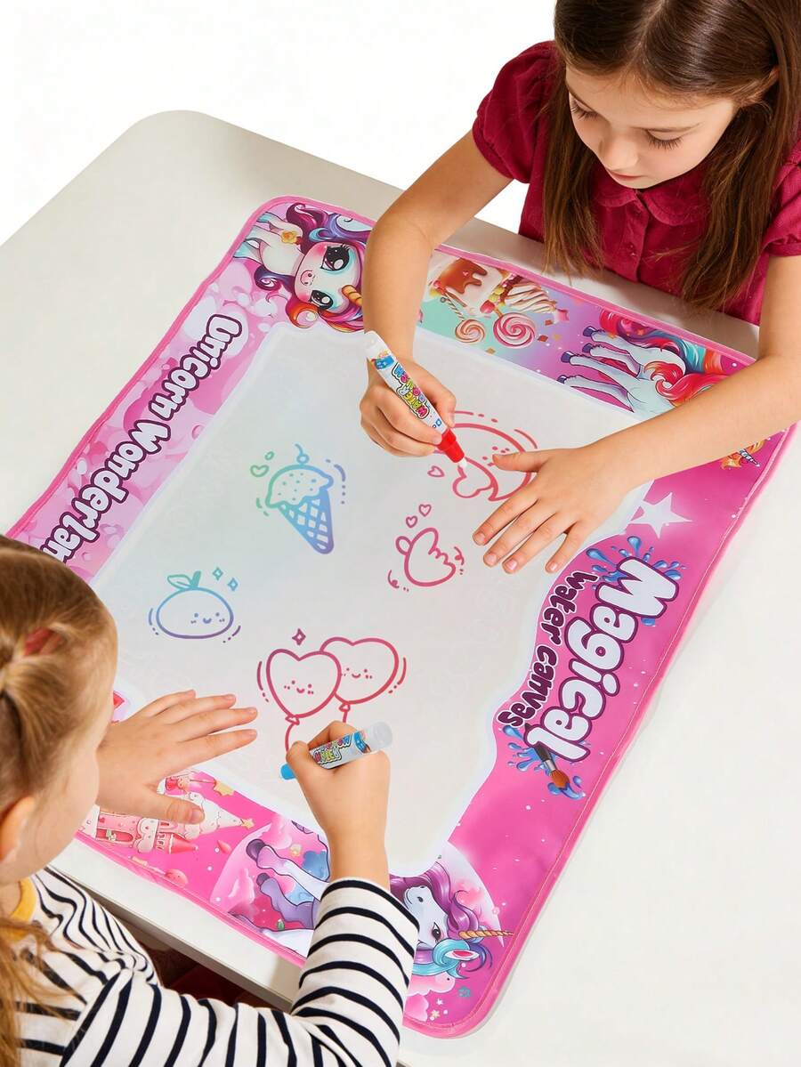 1 Set Pizarra de Dibujo y Escritura Colorida con Bolígrafo Mágico, Alfombra de Garabatos Libre de Desorden Neón, Opciones Rojo y Azul, Pizarra de Dibujo con Agua Reutilizable, Juguete de Educación Temprana, Regalo para Fiesta de Cumpleaños - Multicolor - Ver 1