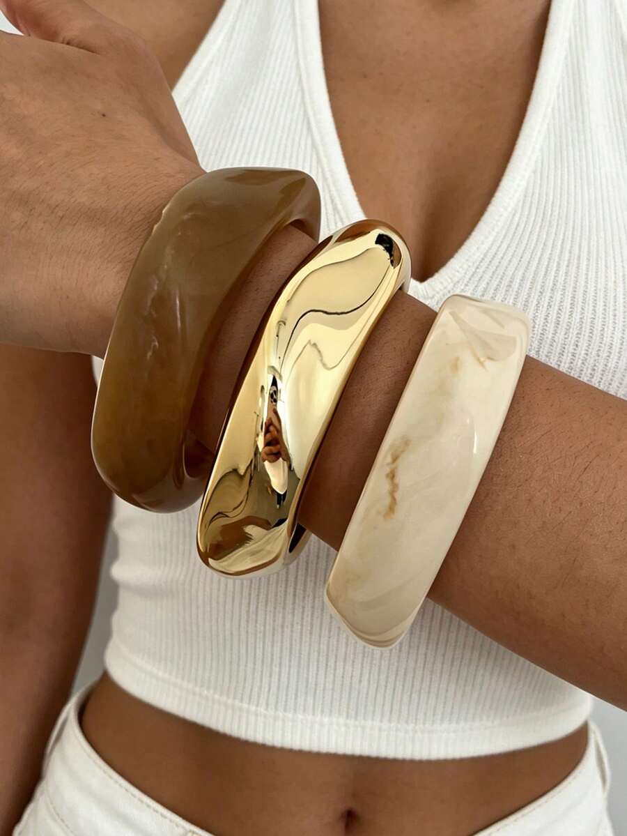 3/1pc Vintage Exaggerated Casual Style Women's Acrylic & CCB Material Multi-Color Ring Gradient Bracelet, Suitable For Daily Wear, Stackable, Perfect Holiday Gift Choice - Multicolor - View 1