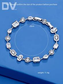 DV JEWELRY 1pc Artificial Zirconia White & Colorful Stone Bracelet, White Gold Plated Luxury Women's Bracelet, Elegant Jewelry For Date, Wedding, Party, Anniversary, Women's Gift - Silver - View 17