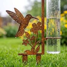 Rusty Hummingbird Pattern Outdoor Rain Gauge, Large Capacity Metal Frame Rain Gauge, Suitable For Garden, Yard, Flower Pot, Patio And Lawn, Beautiful Stable And Durable Design - A - View 2