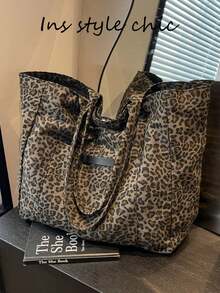 Fashionable Leopard Print Shopper Bag, Minimalist Large Tote Bag Versatile Women's Bag For Daily Commute, Weekend Trips And Leisure Activities - Coffee - View 3