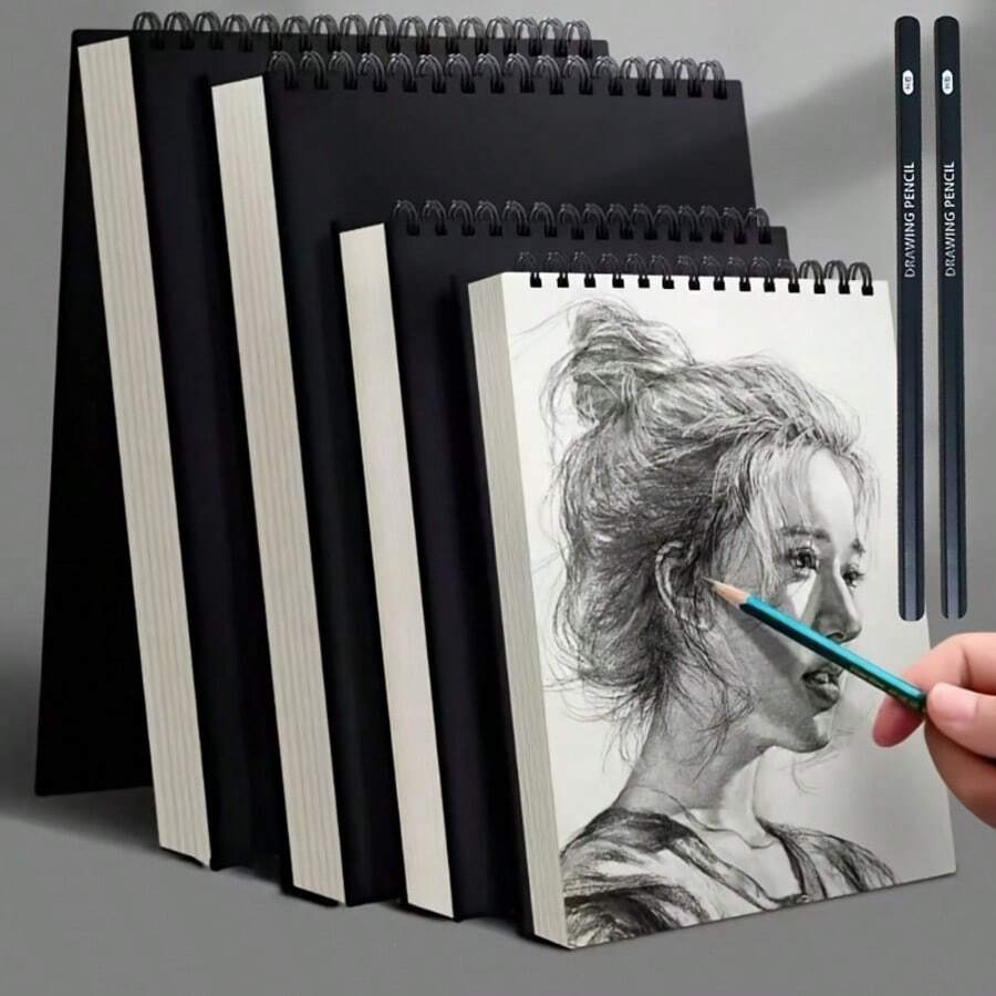 3pcs Sketchbook Set, Spiral Bound Drawing Notebook With 2 Sketching Pencils, 30 Sheets Of Acid-Free Art Paper, Creative Drawing Book For Artists And Beginners, Perfect Gift For Christmas, Easter And Special Occasions,Enhancing Creativity, Beautifully Designed - One Size Fits All - View 1