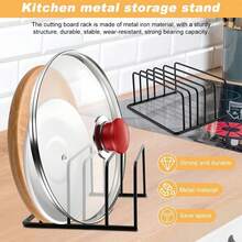 1pc Black Metal Cutting Board Storage Rack, 5-Slot Cutting Board With 3 Slots (0.51") & 2 Slots (1.06") Wide, Countertop & Cabinet Kitchen Storage Stand, Dishwasher- Cookware Holder For Home Kitchen Use - 7.09" X 5.51" X 3.15" - Multicolor - View 5