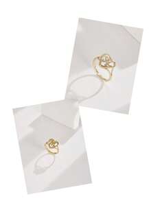 2 piezas Anillos con letra de corazón hueco, estilo de lujo americano, accesorios ajustables versátiles y apilables, anillos a juego para pareja/mejores amigos - SJZ-086-A-M - Ver 7