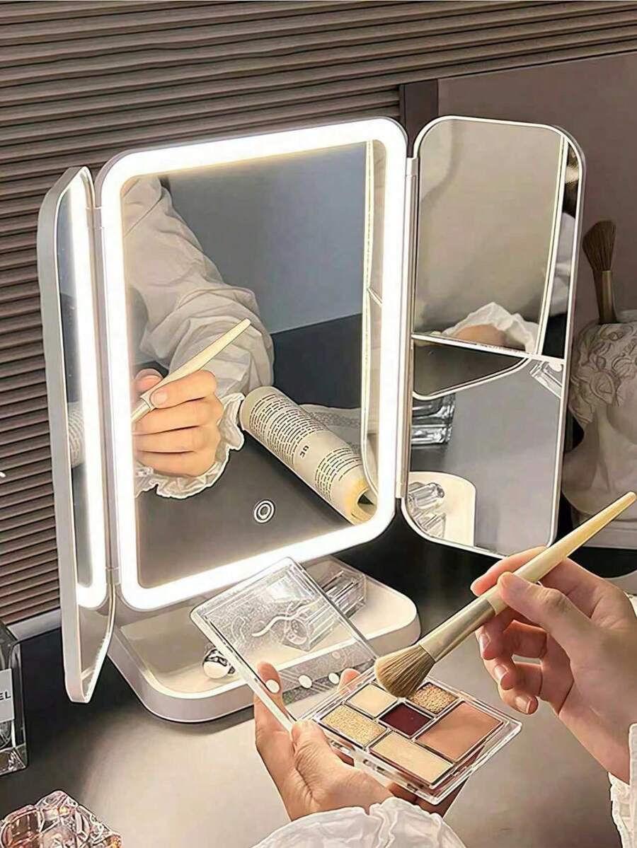 3折LED化妝鏡 可旋轉桌面鏡 3倍/2倍/1倍放大 便攜高清觸控螢幕亮度調節化妝鏡 含支架與3種照明模式 完美節日禮物 - 彩色 - 查看 1