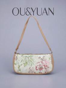 亮片刺繡花卉法棍包，女款時尚百搭串珠縫製腋下包，拼色刺繡拉鍊單肩包，隨機剪裁，適合女性，適用於派對、婚禮、舞會，完美搭配度假派對洋裝、晚禮服與亮片洋裝（隨機花色） - 彩色 - 查看 2