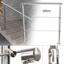 100cm Stainless Steel Handrail Railing, Silver Stair Railing With Fences, Freestanding Flexible Exterior Stair Railing For Staircases, Attics - Silver - View 7