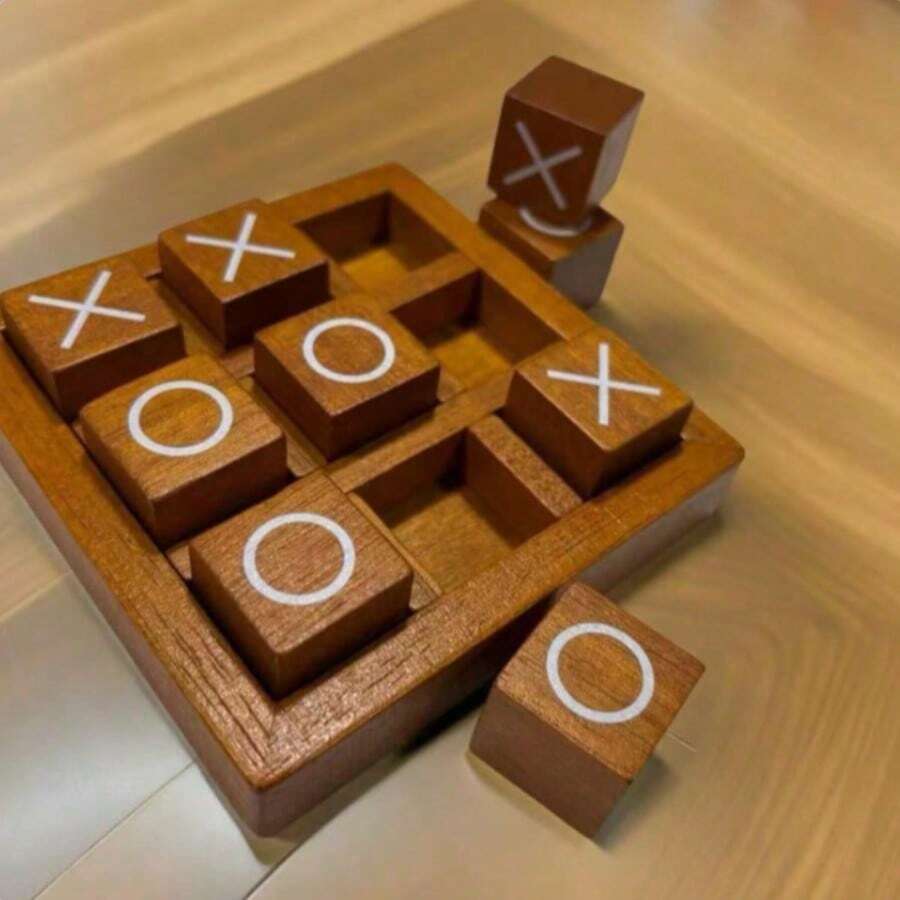 Classic Wooden Tic Tac Toe Game Set (Includes 9 Game Pieces + 1 Base), Wooden O And X Game Pieces, Suitable For 2-Player Mini Game, Farmhouse Style Coffee Table Decor, Perfect Valentine's Day Gift, Coffee Table Game - Multi-color - View 1