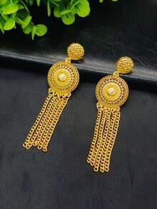 3pcs Fashion Women's Gold Tassel Long Necklace Jewelry Set Necklace Earrings Middle East Dubai USA Africa Bride Wedding Banquet Dress Accessories Holiday Gift Daily Wear - Yellow Gold - View 3
