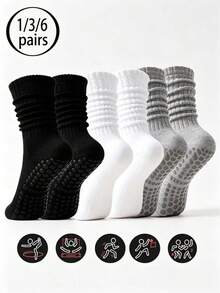 1/3/6 pares de calcetines de yoga de invierno unisex, diseño de puño ancho de moda, palma completa de silicona antideslizante y amortiguadora, adecuados para danza, pilates, yoga, fitness en interiores, regalo de vuelta a la escuela, calcetines antideslizantes - Multicolor - Ver 4