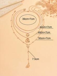 4pcs/Set Luxury Exquisite Gold Necklace Set With Heart, Water Drop, Yuanbao Decor, Y-Shaped Multi-Layer Layered Necklaces For Women, Suitable For Daily Wear, Dating And Vacation, Chain Length Cut By Section, Number Of Sections Not Fixed - Multicolor - View 4