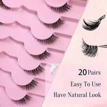 Half-Length False Eyelashes, Natural Makeup Effect, Transparent Lash Stem, Lightweight And Fluffy, Can Create Cat Eye Makeup; Natural Short Accent False Eyelashes, Extended Tail False Eyelashes, 3/4 Length False Eyelashes, Reusable, Strip False Eyelashes, Eyelashes, False Eyelashes, False Eyelashes - Black - View 4