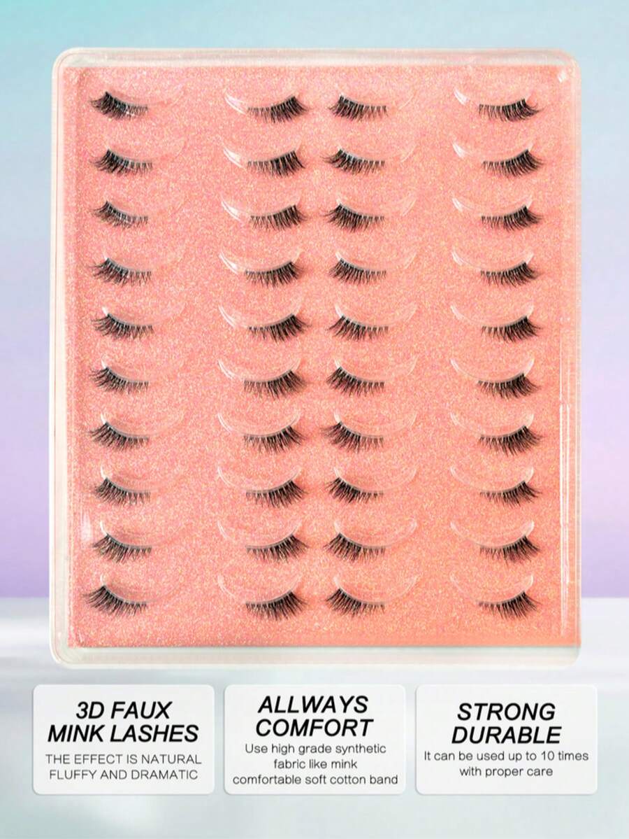 20 Pairs Half Eye False Eyelashes, 11mm Transparent Stem, Comfortable And Natural Long Fiber Lashes, Gift For Women And Girls (Suitable For Daily Makeup/Dating/Shopping), Essential For Back To School, Holidays And Festivals - Black - View 1