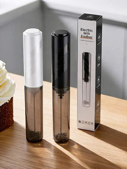 1 pièce Fouet à lait de cuisine électrique portatif – Tête de mélange en acier inoxydable 304, mélangeur de boisson durable, fouet à café, mixeur à main, fouet pour poudre de protéines, matcha & plus - Noir & Blanc