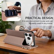 1pc Artificial Leather Zipper Wallet Phone Case Compatible With Apple 17 Pro Max, A57, Note 15 PRO, Portable Crossbody Coin Holder Protective Shell (Global Version, Not Local Model) - Khaki - View 6
