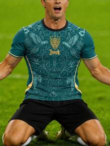 Jersey Sepak Bola Pria Brasil Kustom Personalisasi & Motif Leopard Brasil Ringan Lembut & Cocok untuk Pertandingan, Latihan, Pakaian Kasual & Hadiah & Bintang - Hijau - View 5