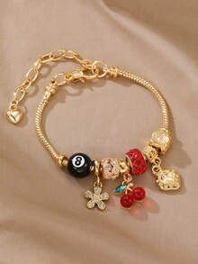 1 pieza Pulsera de niña con corazón dorado y cuentas de strass para decoración diaria - Multicolor - Ver 4