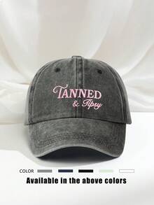 1件女款刺繡 TANNED TIPSY 水洗棒球帽，可調節防曬休閒帽，適合戶外、春秋旅行、海灘度假，男款遮陽帽，Y2K 風格青年帽 - 棒球帽 - 查看 21