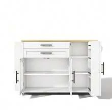 Mobile Kitchen Island With Foldable Worktop, Kitchen Trolley, 5 Wheels, Multiple Storage Options, Spice Rack, Cutlery Drawer, 120 X 45 (70) X 90 Cm - 白色 - 查看 10
