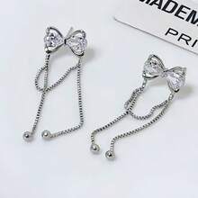 1 Pair Ethereal Tassel Bow Stud Earrings, Chinese Style Niche Design, Unique Elegant Long Earrings For Women - Silver - View 4