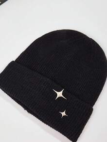 Double Star Knitted Beanie Hat With Pearl Decor, Blogger Style Oversized Head-Wrapping Bow Knit Cap For Women, Korean Style Versatile Face-Framing Pullover Hat - A - View 10
