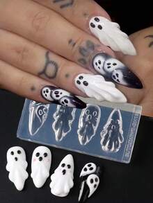 1 Peça Molde de Silicone 3D para Arte de Unhas de Halloween, Molde de Escultura com Padrão Fofo de Fantasma Branco, Adequado para Ferramenta de Decoração de Clipe de Unha - Branco - Visão 1