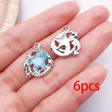 6/10 piezas Colgantes de estrella de resina con purpurina iridiscente e incrustaciones de strass en forma de luna, hallazgos para hacer joyas DIY para pulseras, collares y pendientes - Estrella - Ver 11