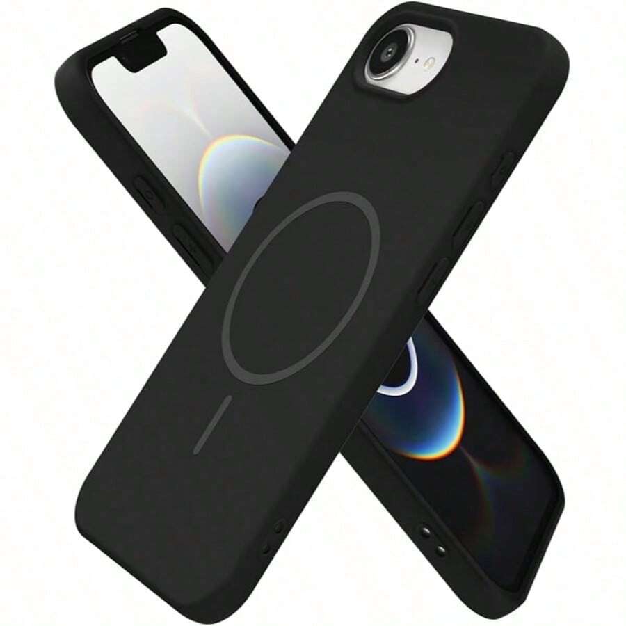 Original Liquid Soft Silicon Case Compatible With Iphone 17E 16 Pro Max 15 14 Plus 13 12 11 Wireless Charge Magnetic Cover - Black - View 1