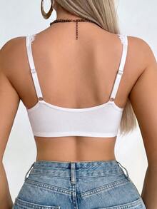 Wireless No Padding Lace Patchwork Front Closure Bra, 1pc - White - View 2