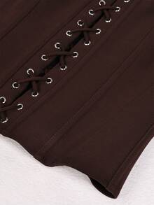 Yuwenier Sexy Punk Style Brown Metal Ring Halter Neck Backless Crop Top, Suitable For Music Festival Performances - Brown - View 9