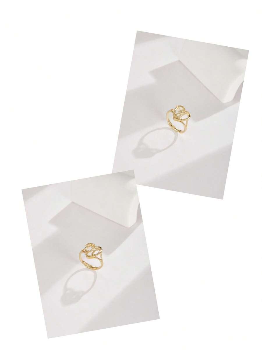 2pcs Hollow Heart Letter Rings, American Luxury Style Adjustable Versatile Stackable Accessories, Couple/Best Friend Matching Rings
