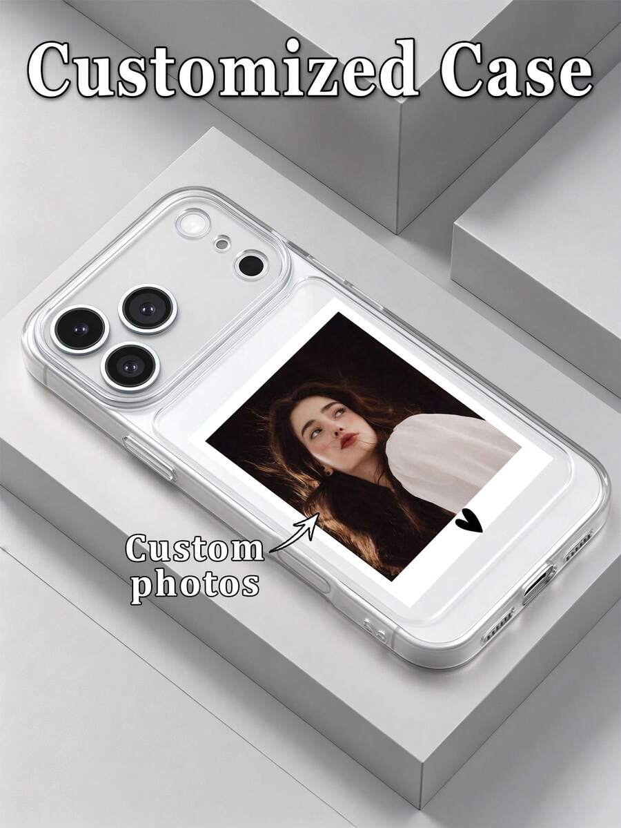 1pc Customized Personalized Photo & Small Heart Pattern Ultra-Thin Transparent TPU Phone Case, Compatible With 17 Pro Max/16 Pro/15 Pro/14 Plus/13 Pro/12 Pro Max/11/Xs Max/8/7/6 Plus, Custom Image Cover Design, Protective Shell For Men Women Friends Family - Clear - View 1
