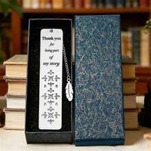 Silver Metal Hollow Flower Bookmark (Gift Box Packaging), Engraved With "Thank You For Being A Part Of My Life Story" And Feather Pendant, Suitable As An Important Gift For Teachers, Graduates, Elders And Friends - 1 Set - View 2