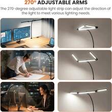 3-Head Gooseneck Office Desk Lamp, Eye-Protection Clip-On Desk Lamp With Clamp, Architect Work Lamp With Stepless Dimming, Computer Monitor Desk Lamp, 3-Head Adjustable Reading Study Work Desk Lamp, Black - Black - 查看 10