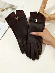 1 Pair Elegant Solid Color Casual PU Rivet Women's Gloves, Mature And Steady Style, Suitable For Outdoor Sports And Leisure, Ideal For Autumn And Winter - Brown - View 7