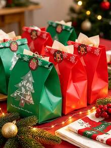 40/20/1pc Christmas Gift Packaging Bags, Christmas Tree Pattern Design, With Stickers, Suitable For Holiday Small Gift Packaging, Christmas Party Favors, Corporate Holiday Gifts, Handmade Crafts Storage, Home Christmas Table Decoration - One Size Fits All - View 1