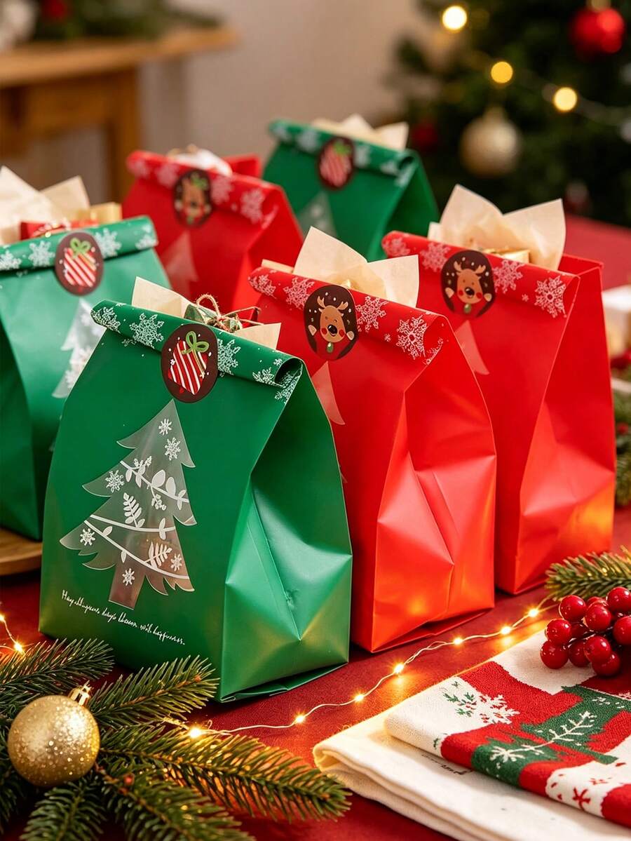 40/20/1pc Christmas Gift Packaging Bags, Christmas Tree Pattern Design, With Stickers, Suitable For Holiday Small Gift Packaging, Christmas Party Favors, Corporate Holiday Gifts, Handmade Crafts Storage, Home Christmas Table Decoration - One Size Fits All - View 1
