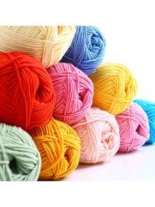 4-Ply Milk Cotton Yarn For Crocheted Blanket, Clothes, Handbag, Slippers, Various Color Combinations, 50g Per Piece, Autumn And Winter Crocheted Scarves, Hats, Sweaters, Etc. DIY Gifts, Suitable For Beginners - Multicolor - View 3